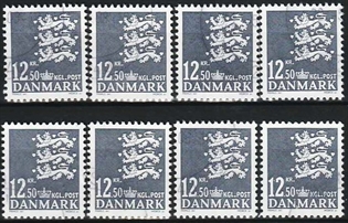 FRIMÆRKER DANMARK | 2004 - AFA 1375 - Lille Rigsvåben - 12,50 Kr. stålgrå x 8 stk. - Pænt stemplet